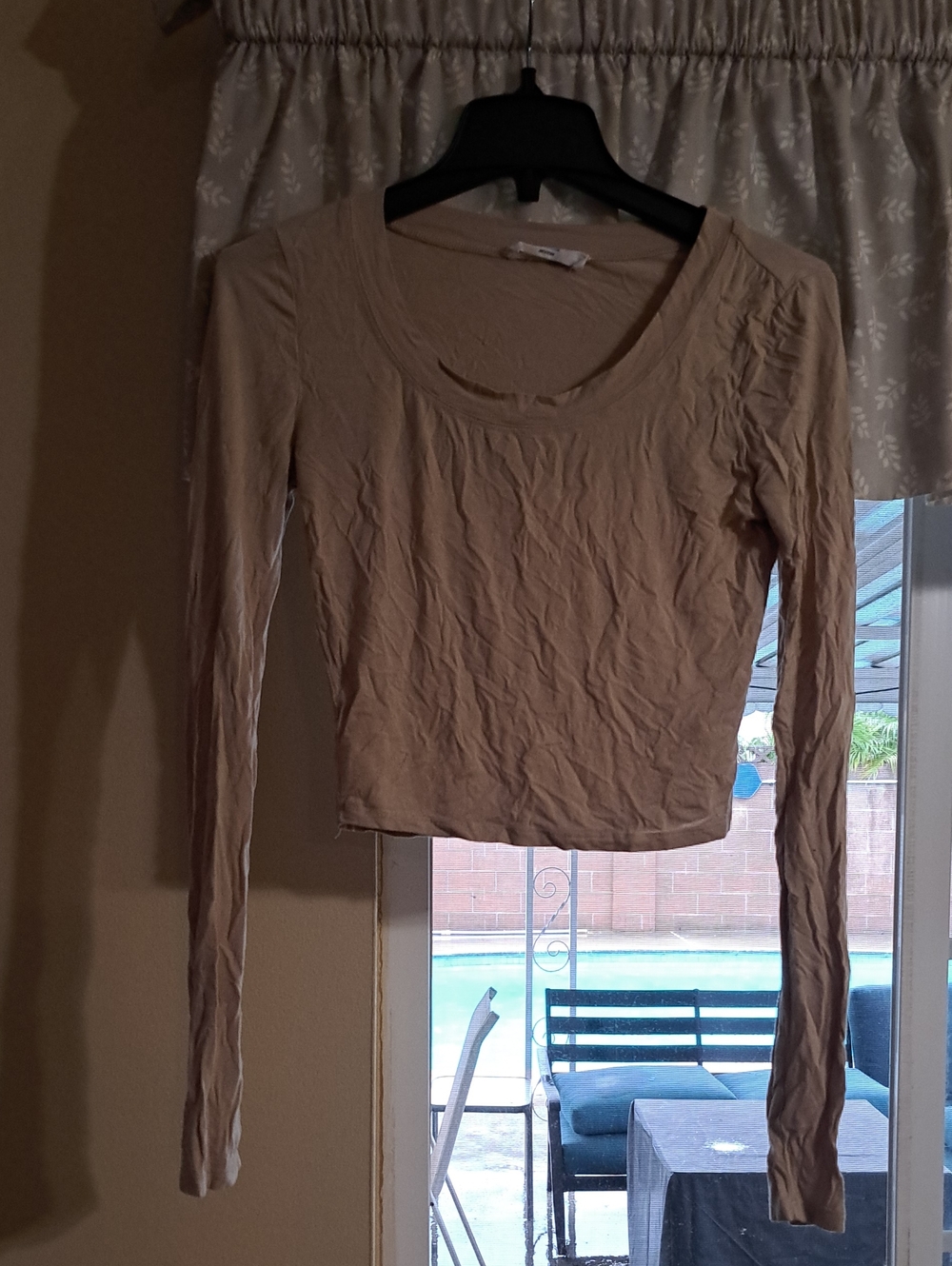 Double Zero Beige Long Sleeve Scoop Neck Top